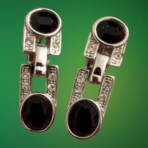 Vintage Vendome Black Onyx Art Deco Clip Earrings